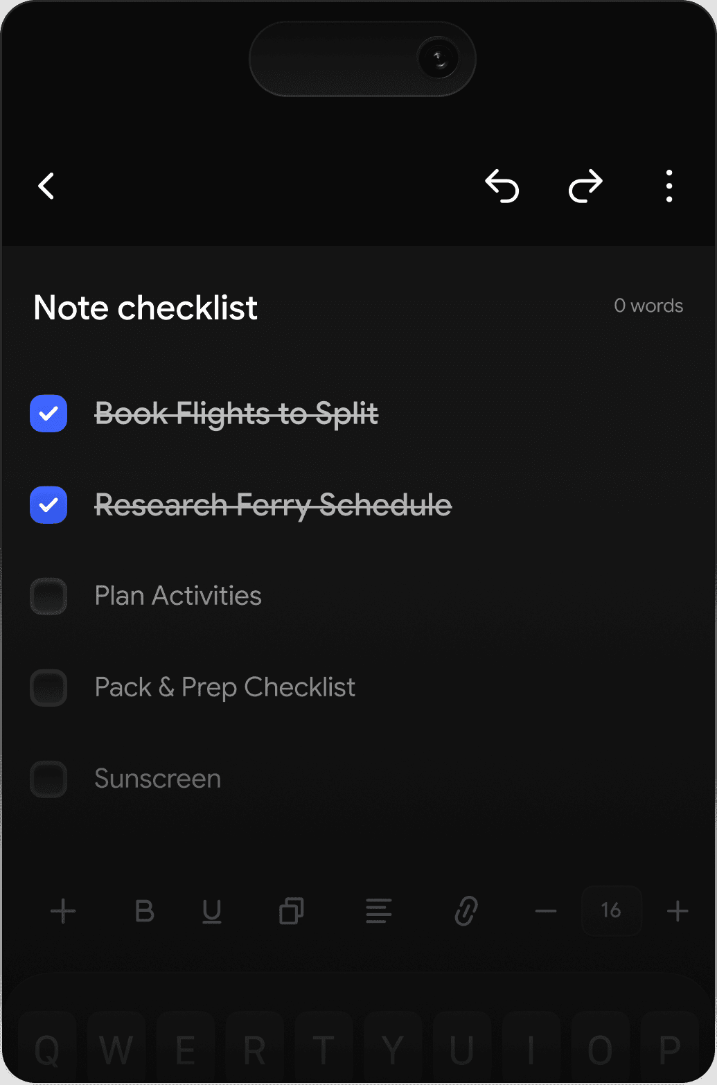 Screenshot of the MoniNotes web application dashboard in dark mode, showing the note editor, Markdown formatting toolbar, and a list of organized private notebooks.