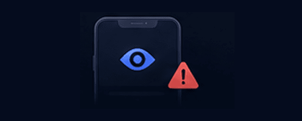 A smartphone screen graphic showing an eye icon and a red warning triangle, depicting exposure of sensitive files in risky scenarios.